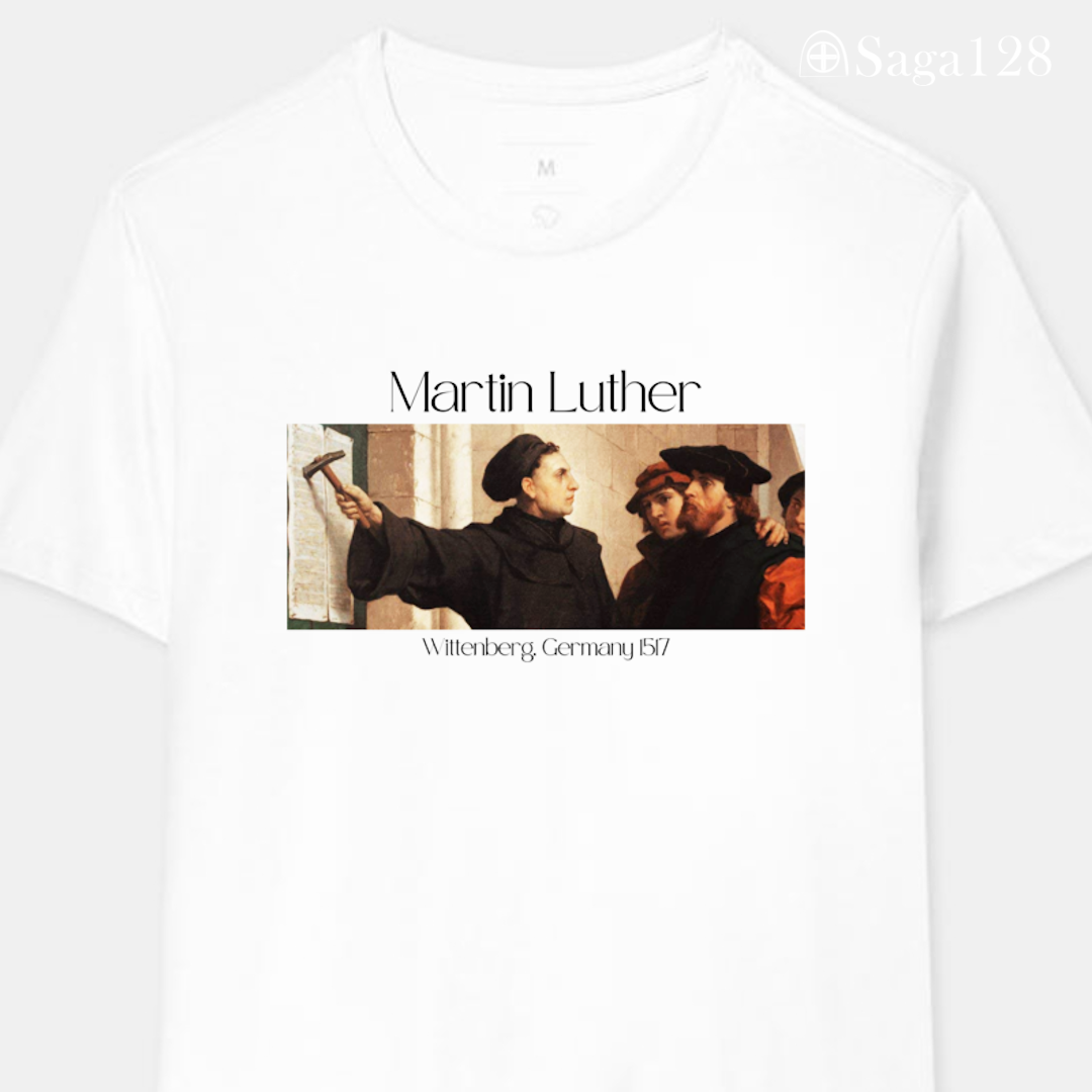 Camiseta branca Reforma Martinho Lutero (Martin Luther) – Estampa inspirada na Reforma Protestante