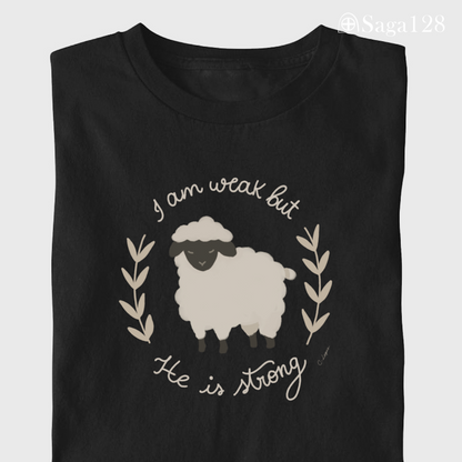 Camiseta cristã feminina preta com estampa de ovelha inspirada em Jesus como o Bom Pastor | Saga128