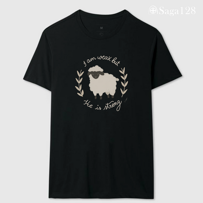 Camiseta cristã feminina preta com estampa de ovelha inspirada em Jesus como o Bom Pastor - corte reto | Saga128