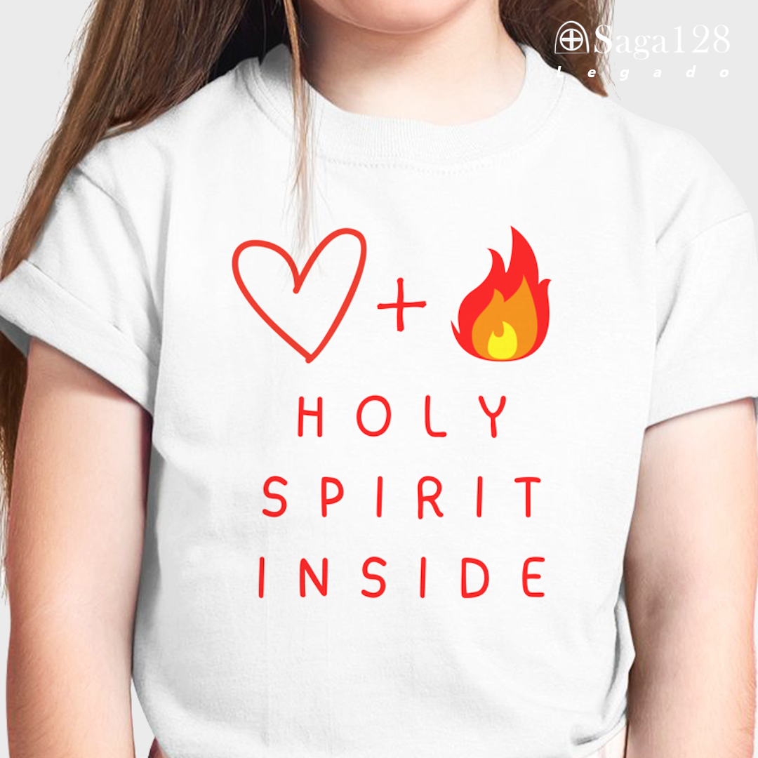 Camiseta cristã infantil unisex branca 'Holy Spirit Inside'