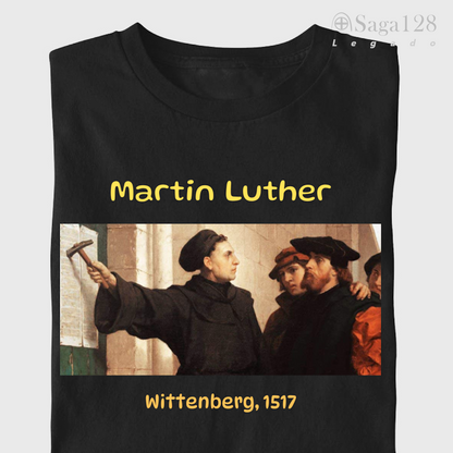 Camiseta Infantil preta dobrada Martin Luther – Linha Legado inspirada na Reforma Protestante e nos valores de fé e coragem