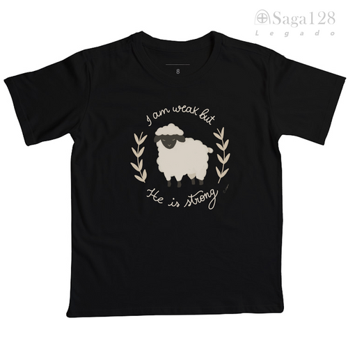 Camiseta cristã infantil feminina preta 'He is Strong'
