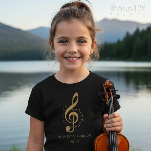 Camiseta infantil cristã com tema musical 'Perfeito Louvor'
