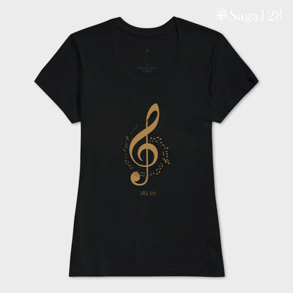 Camiseta cristã preta feminina com tema de louvor e adoração. | Saga128