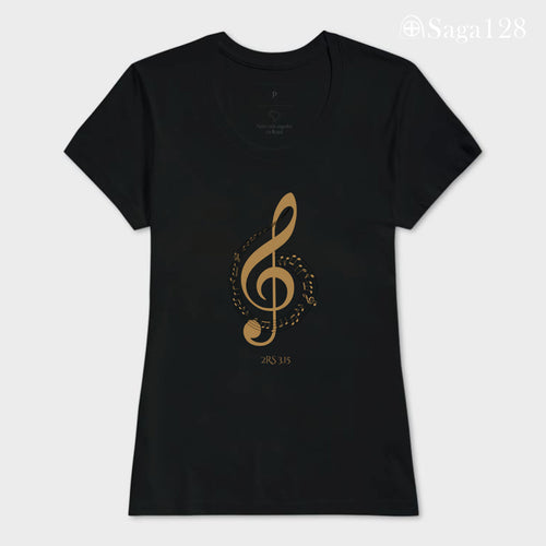 Camiseta cristã preta feminina com tema de louvor e adoração. | Saga128