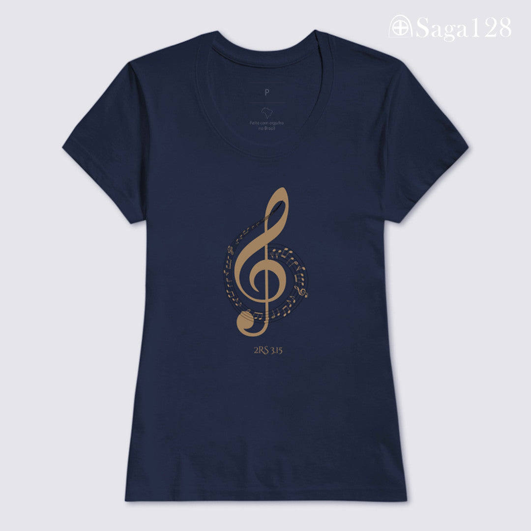 Camiseta cristã azul feminina com tema de louvor e adoração. | Saga128