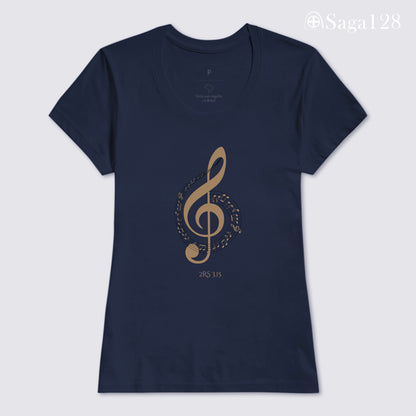 Camiseta cristã azul feminina com tema de louvor e adoração. | Saga128