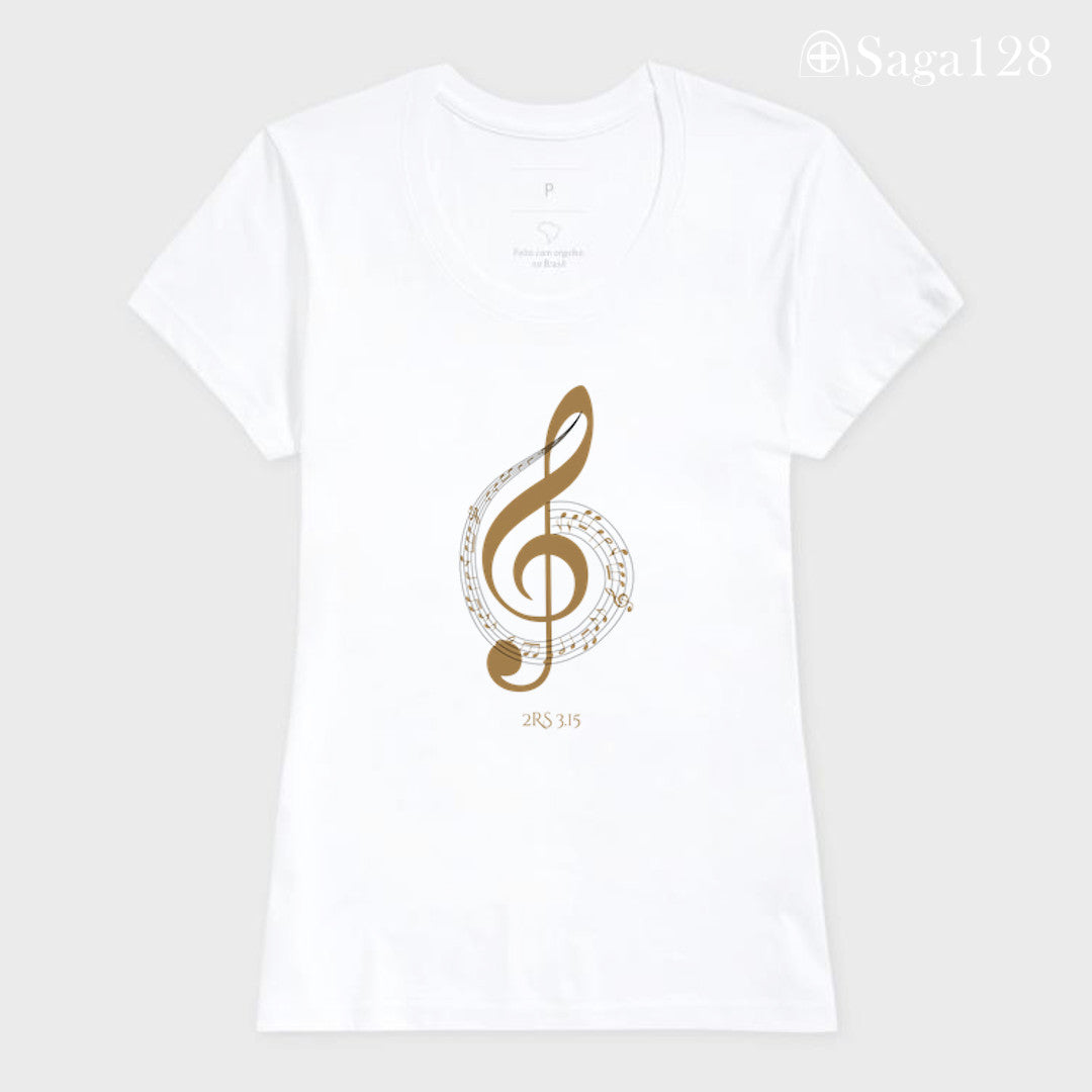 Camiseta cristã branca feminina com tema de louvor e adoração. | Saga128