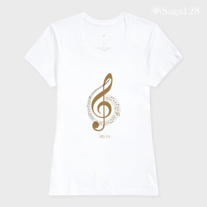 Camiseta cristã branca feminina com tema de louvor e adoração. | Saga128