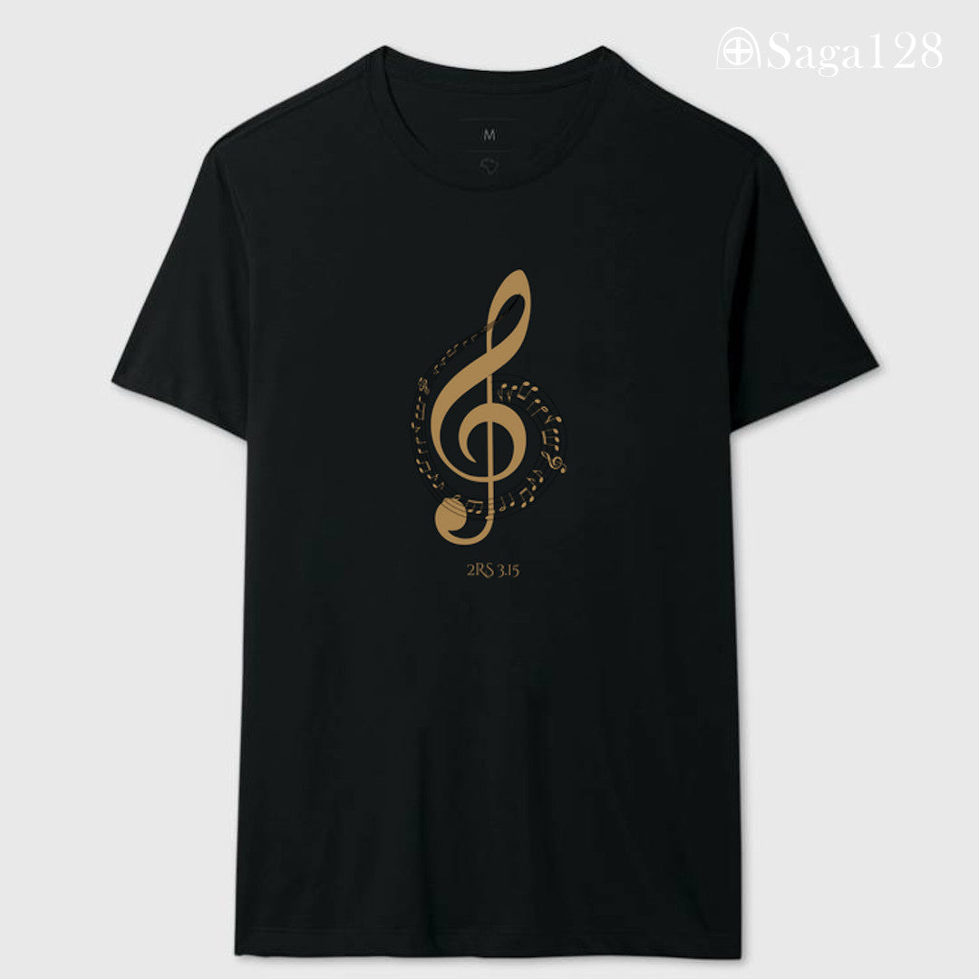 Camiseta cristã preta feminina com tema de louvor e adoração - corte reto | Saga128