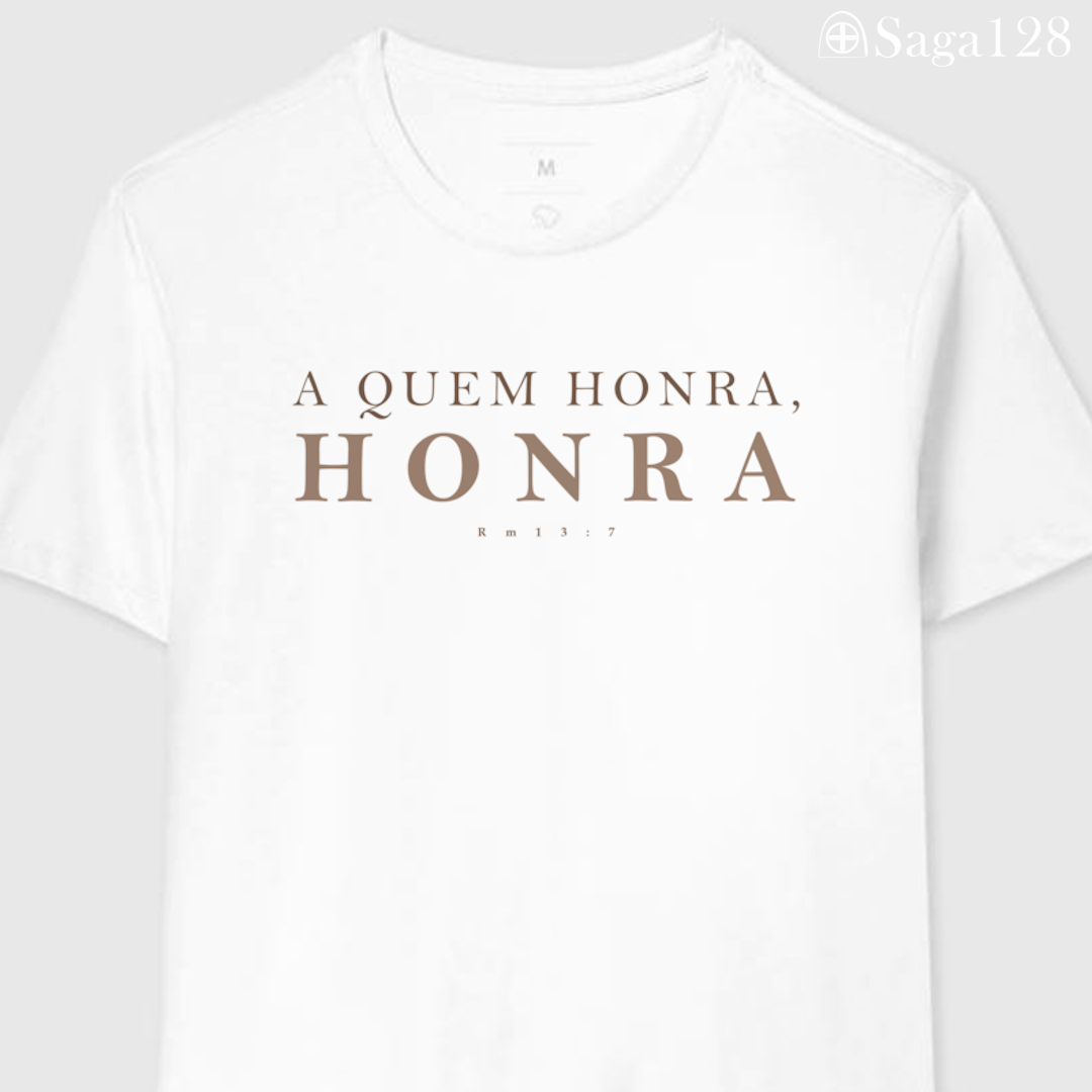 Camiseta cristã masculina branca RM13.7 com estampa Honra