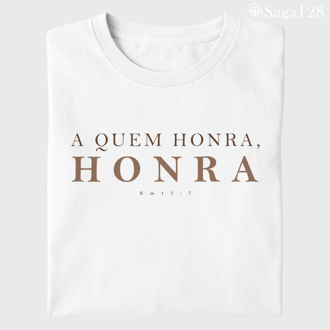 Camiseta cristã masculina branca RM13.7 com estampa Honra