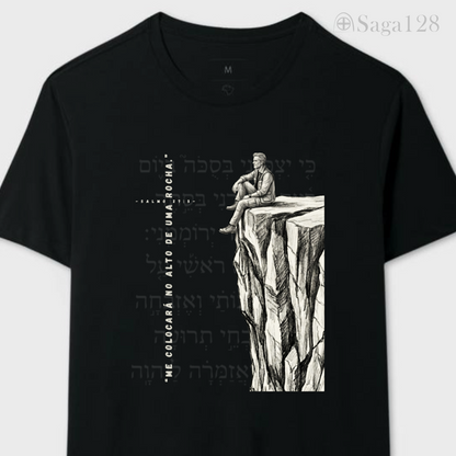 Camiseta cristã preta masculina aberta. Salmo 27.5.