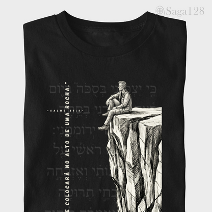 Camiseta cristã preta masculina dobrada. Salmo 27.5.