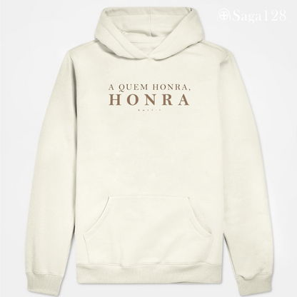 Moletom cristão branco com capuz sem cadarço e estampa Romanos 13.7 – Honra