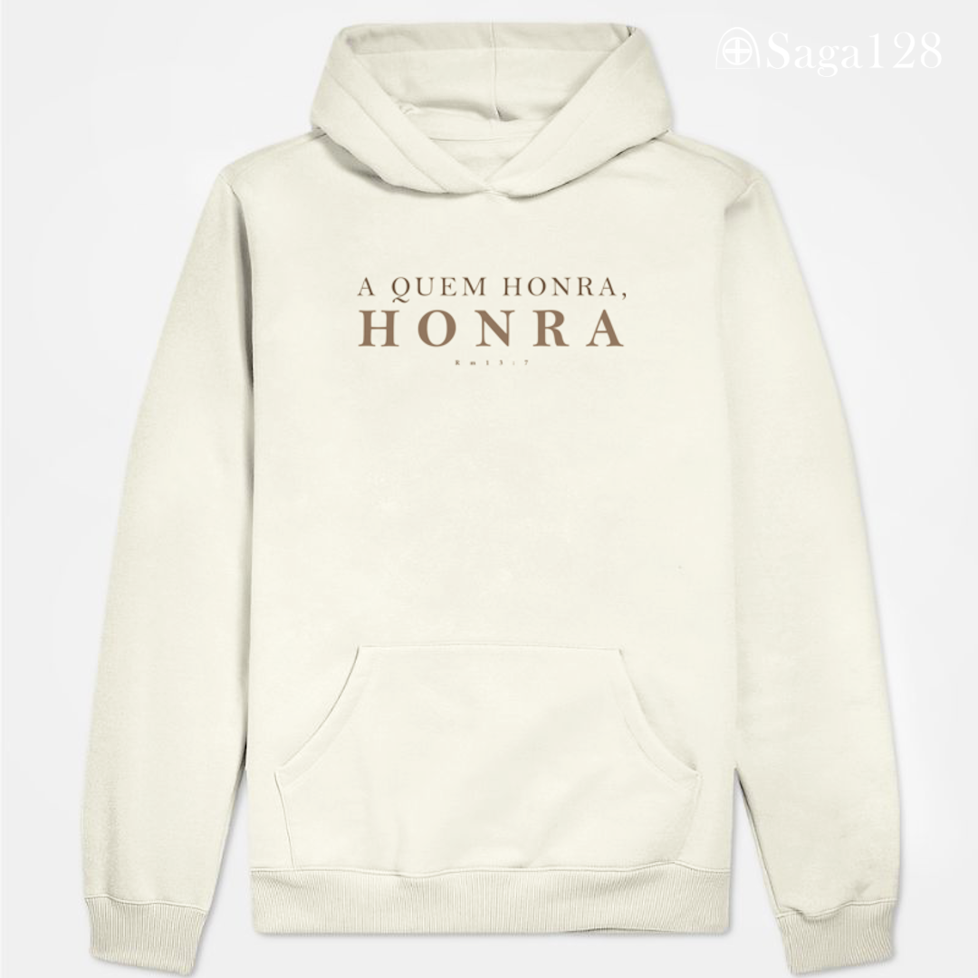 Moletom cristão branco com capuz sem cadarço e estampa Romanos 13.7 – Honra