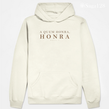 Moletom cristão branco com capuz sem cadarço e estampa Romanos 13.7 – Honra