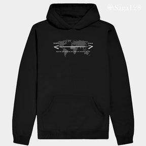 Moletom preto com capuz sem cadarço, estampa Salmo 103.12 com mapa. Conforto e fé para o inverno cristão.