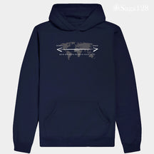 Moletom azul com capuz sem cadarço, estampa Salmo 103.12 com mapa. Conforto e fé para o inverno cristão.