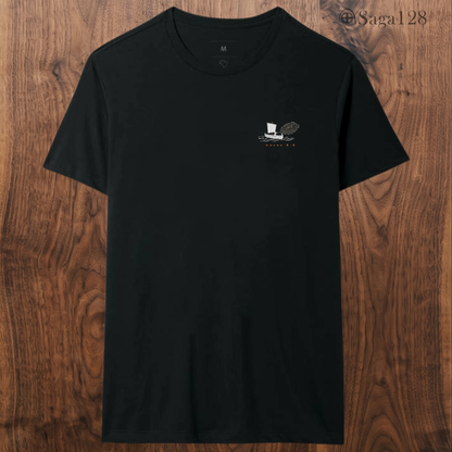 Camiseta preta da Saga128 com estampa baseada em Lucas 5.5.